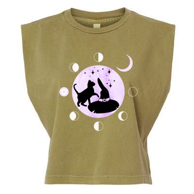 Cat Moon Phases Cute Gift Black Cat Moon Gift Witch Great Gift Garment-Dyed Women's Muscle Tee