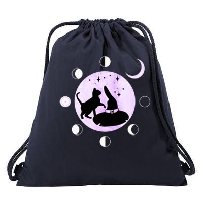 Cat Moon Phases Cute Gift Black Cat Moon Gift Witch Great Gift Drawstring Bag