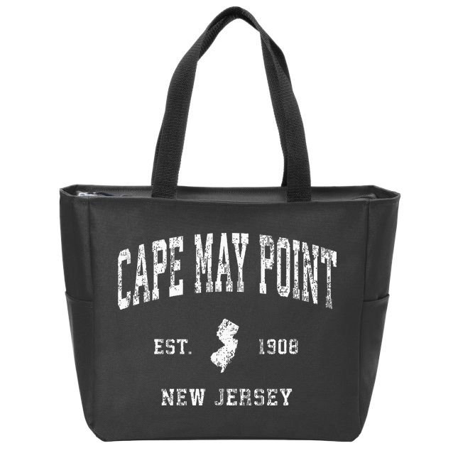 Cape May Point New Jersey Nj Vintage Athletic Sports Design Zip Tote Bag