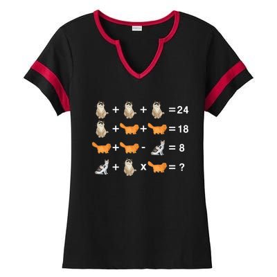 Cat Math Puzzle Ladies Halftime Notch Neck Tee