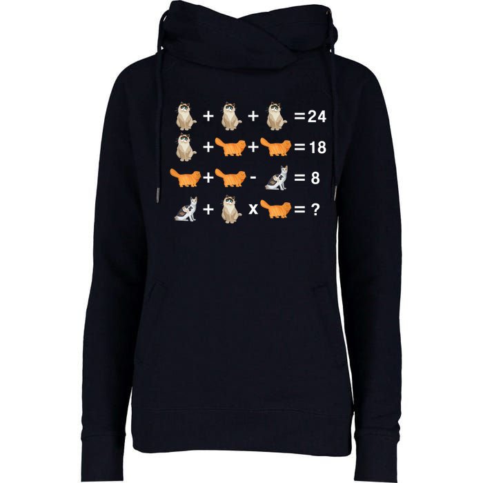 Cat Math Puzzle Womens Funnel Neck Pullover Hood