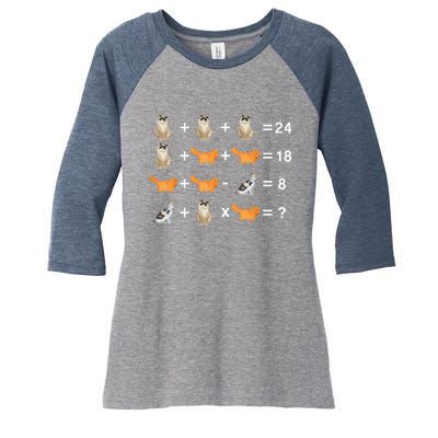 Cat Math Puzzle Women's Tri-Blend 3/4-Sleeve Raglan Shirt