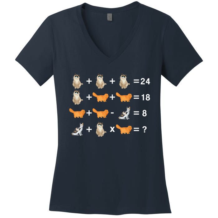 Cat Math Puzzle Women's V-Neck T-Shirt