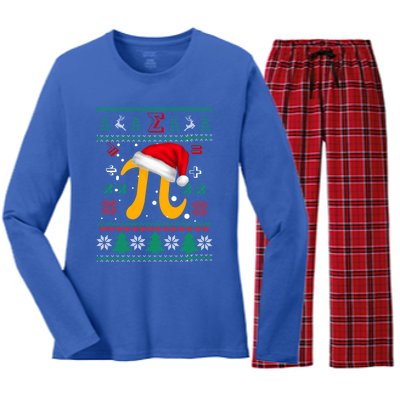 Christmas Math Pi Santa Hat Costume Xmas Ugly Teacher Funny Gift Funny Gift Women's Long Sleeve Flannel Pajama Set 