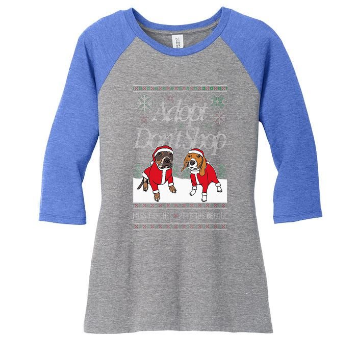 Christmas Miss Peaches & Pete The Beagle Women's Tri-Blend 3/4-Sleeve Raglan Shirt