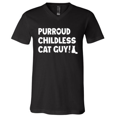 Cole & Marmalade Purroud Childless Cat Guy V-Neck T-Shirt