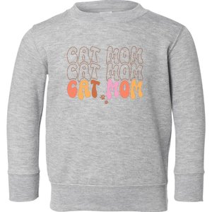 Cat Mom Retro Groovy Cats Adoption Mother's Day Toddler Sweatshirt