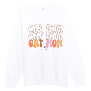 Cat Mom Retro Groovy Cats Adoption Mother's Day Premium Crewneck Sweatshirt