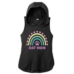 Cat Mom Rainbow Heart Ladies PosiCharge Tri-Blend Wicking Draft Hoodie Tank