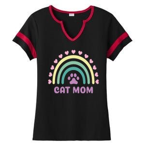 Cat Mom Rainbow Heart Ladies Halftime Notch Neck Tee