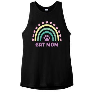 Cat Mom Rainbow Heart Ladies PosiCharge Tri-Blend Wicking Tank