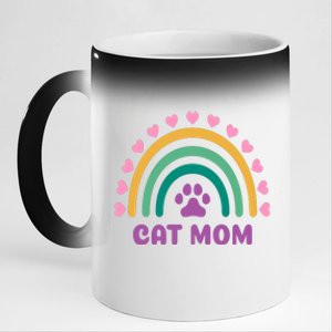 Cat Mom Rainbow Heart 11oz Black Color Changing Mug