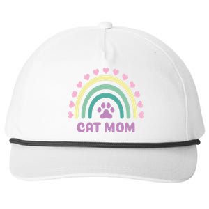 Cat Mom Rainbow Heart Snapback Five-Panel Rope Hat