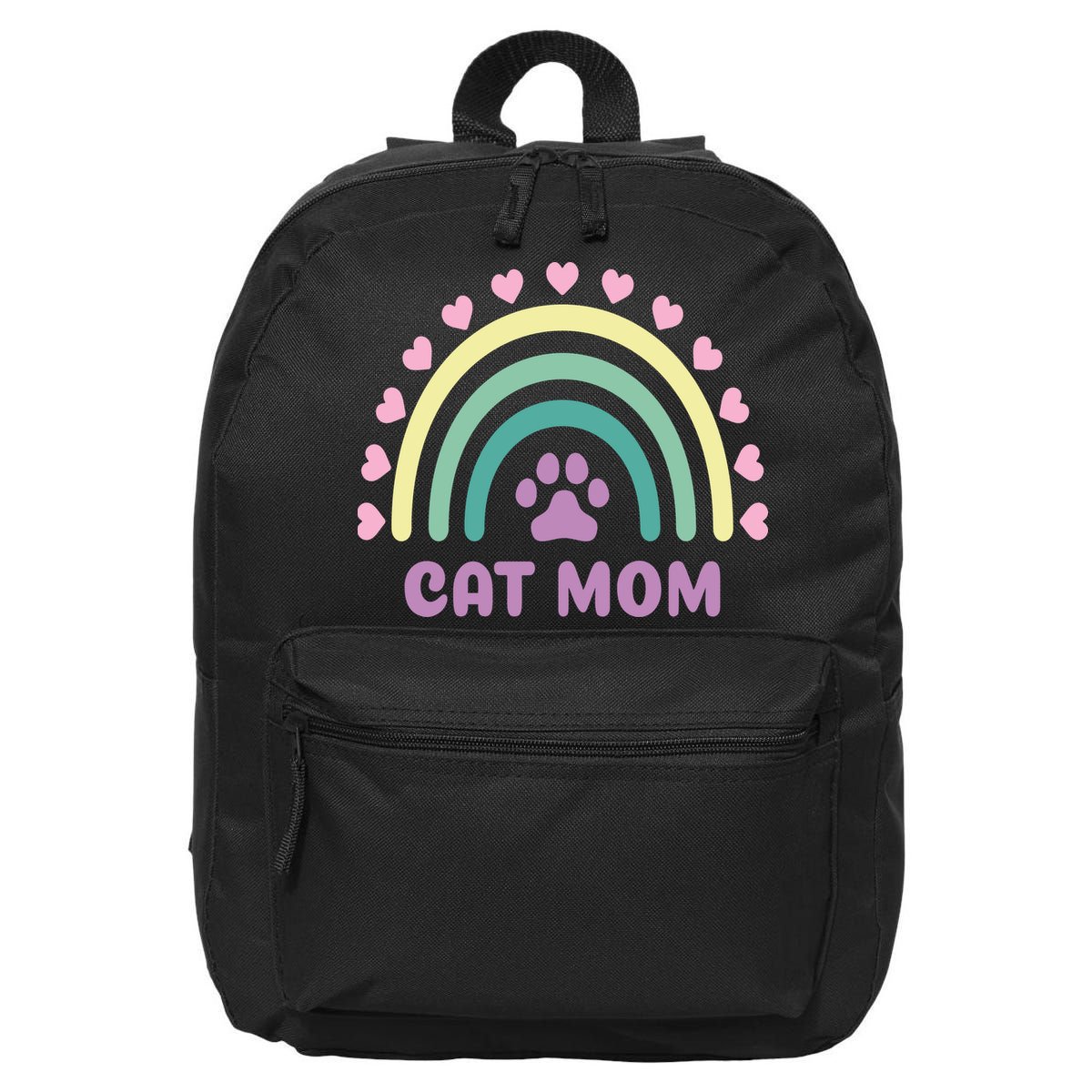 Cat Mom Rainbow Heart 16 in Basic Backpack