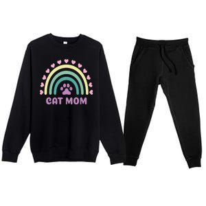 Cat Mom Rainbow Heart Premium Crewneck Sweatsuit Set