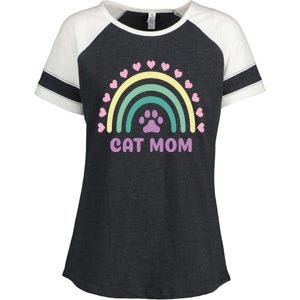 Cat Mom Rainbow Heart Enza Ladies Jersey Colorblock Tee