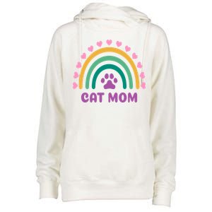 Cat Mom Rainbow Heart Womens Funnel Neck Pullover Hood