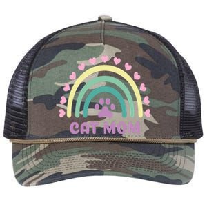 Cat Mom Rainbow Heart Retro Rope Trucker Hat Cap