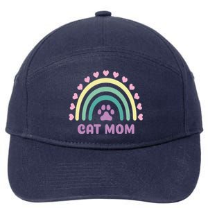 Cat Mom Rainbow Heart 7-Panel Snapback Hat