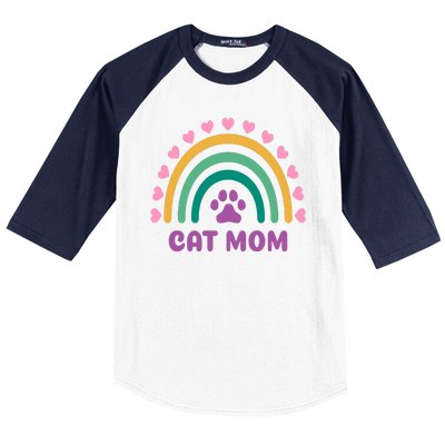 Cat Mom Rainbow Heart Baseball Sleeve Shirt