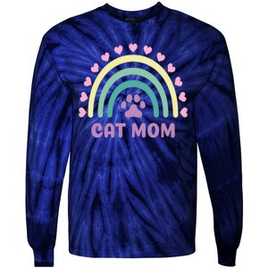 Cat Mom Rainbow Heart Tie-Dye Long Sleeve Shirt