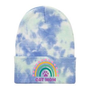 Cat Mom Rainbow Heart Tie Dye 12in Knit Beanie