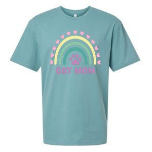 Cat Mom Rainbow Heart Sueded Cloud Jersey T-Shirt