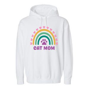 Cat Mom Rainbow Heart Garment-Dyed Fleece Hoodie