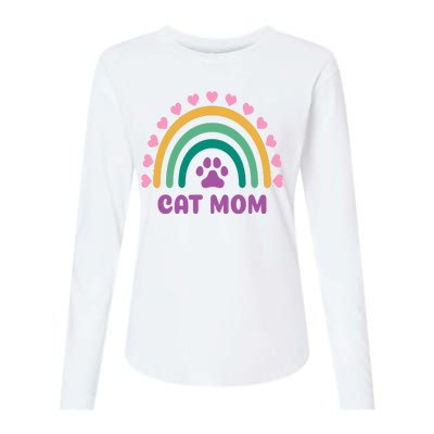 Cat Mom Rainbow Heart Womens Cotton Relaxed Long Sleeve T-Shirt