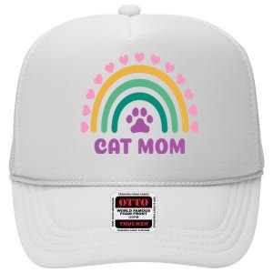 Cat Mom Rainbow Heart High Crown Mesh Back Trucker Hat