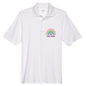 Cat Mom Rainbow Heart Men's Origin Performance Pique Polo