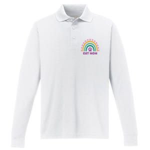 Cat Mom Rainbow Heart Performance Long Sleeve Polo