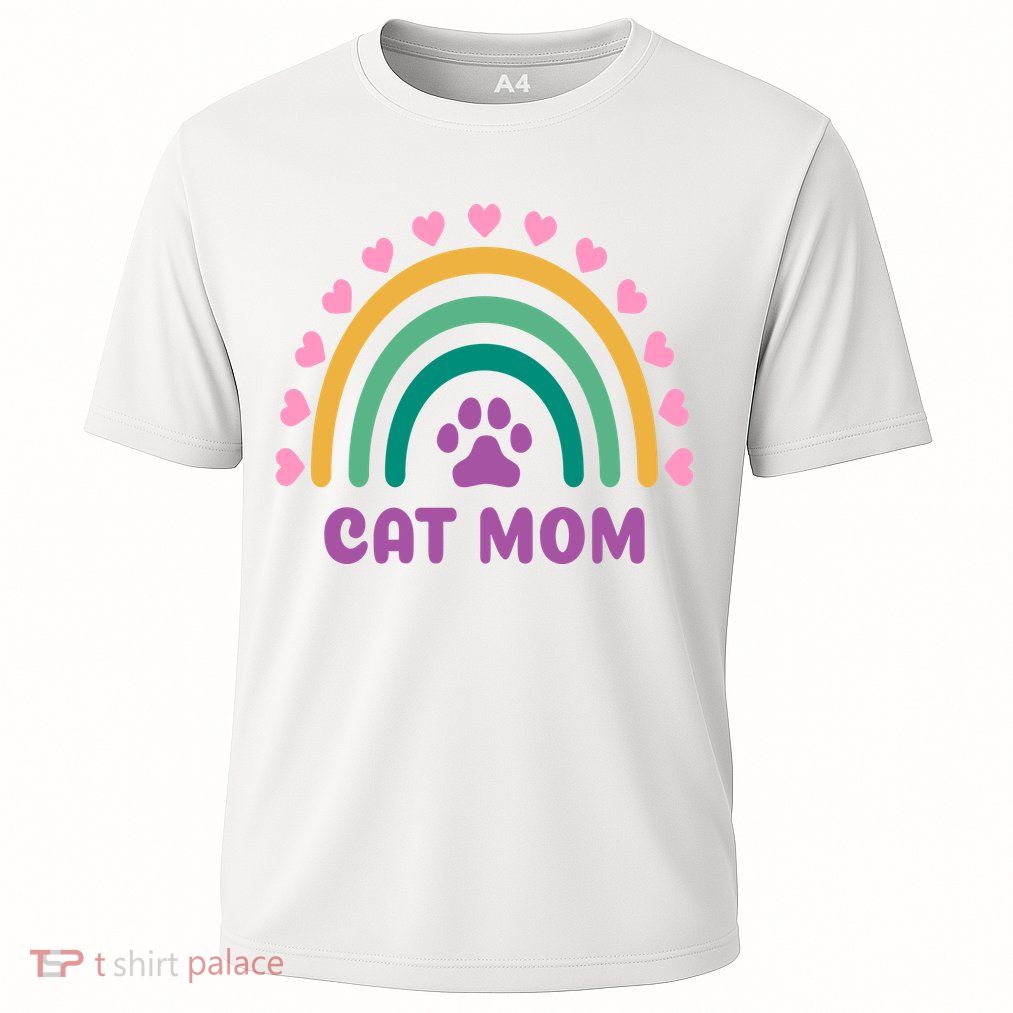 Cat Mom Rainbow Heart Cooling Performance Crew T-Shirt