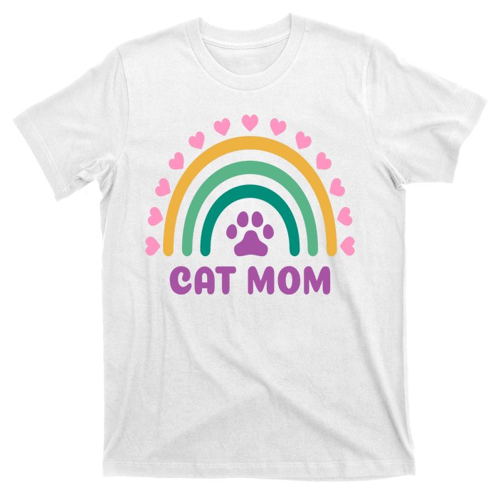 Cat Mom Rainbow Heart T-Shirt