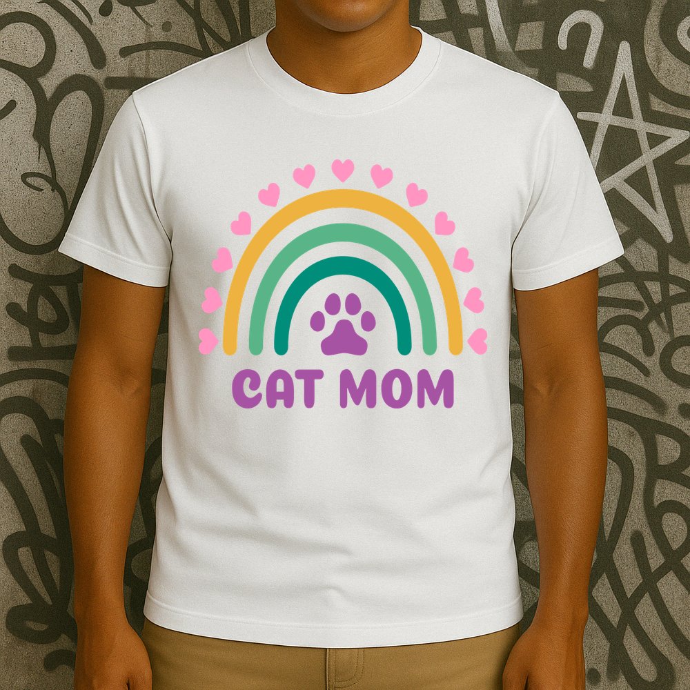 Cat Mom Rainbow Heart T-Shirt