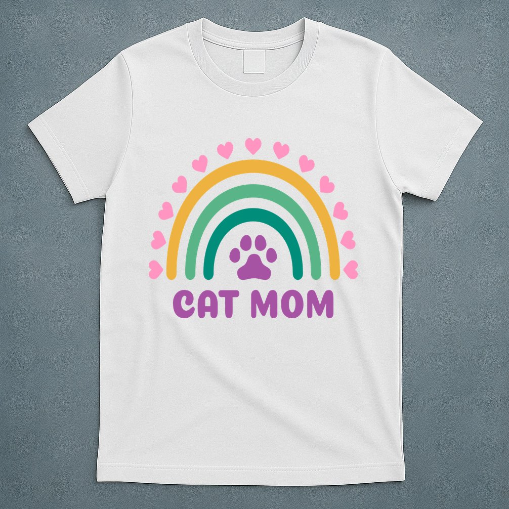 Cat Mom Rainbow Heart T-Shirt