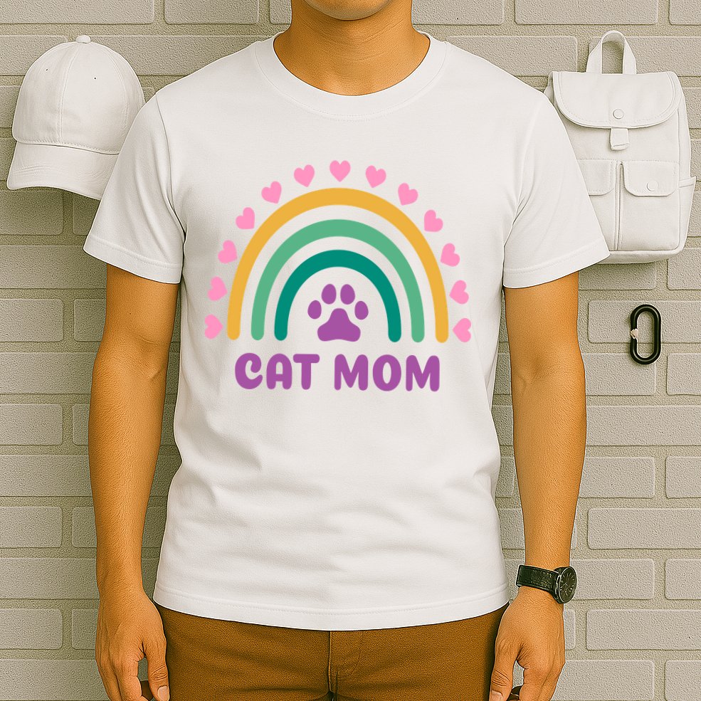 Cat Mom Rainbow Heart T-Shirt