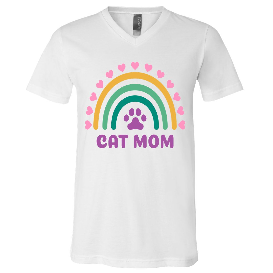 Cat Mom Rainbow Heart V-Neck T-Shirt