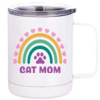 Cat Mom Rainbow Heart 12 oz Stainless Steel Tumbler Cup