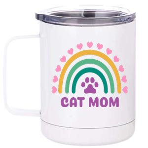 Cat Mom Rainbow Heart 12 oz Stainless Steel Tumbler Cup