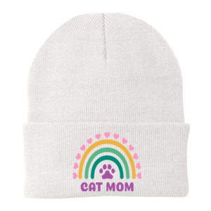 Cat Mom Rainbow Heart Knit Cap Winter Beanie