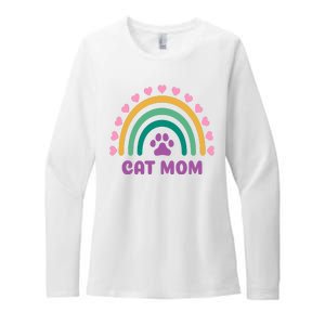 Cat Mom Rainbow Heart Womens CVC Long Sleeve Shirt