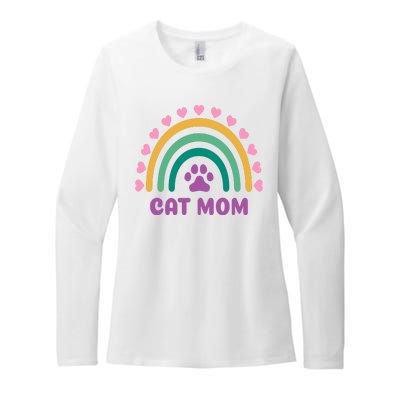 Cat Mom Rainbow Heart Womens CVC Long Sleeve Shirt