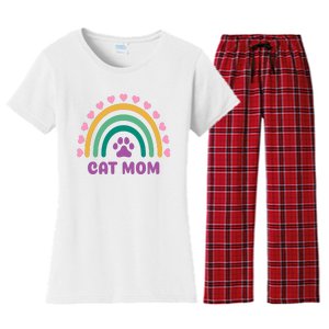 Cat Mom Rainbow Heart Women's Flannel Pajama Set