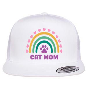 Cat Mom Rainbow Heart Flat Bill Trucker Hat