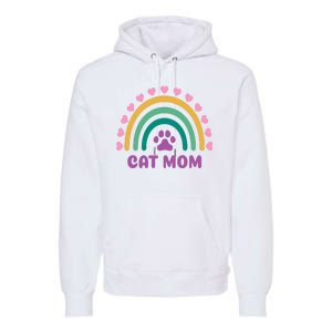 Cat Mom Rainbow Heart Premium Hoodie