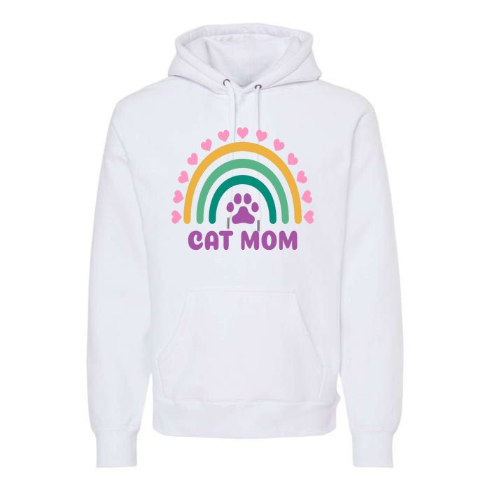 Cat Mom Rainbow Heart Premium Hoodie