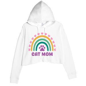 Cat Mom Rainbow Heart Crop Fleece Hoodie