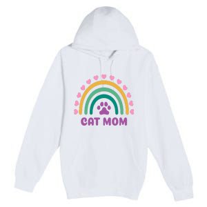 Cat Mom Rainbow Heart Premium Pullover Hoodie