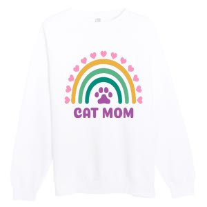 Cat Mom Rainbow Heart Premium Crewneck Sweatshirt